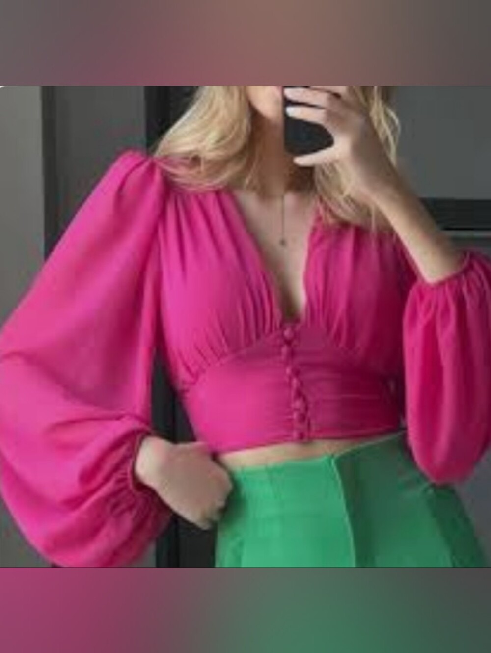 NWT HYFVE SIMONS Hot Pink Swiss Dot Deep V Crop Top L